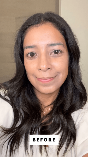 Foresto before applying the Hourglass Veil Hydrating Skin Tint